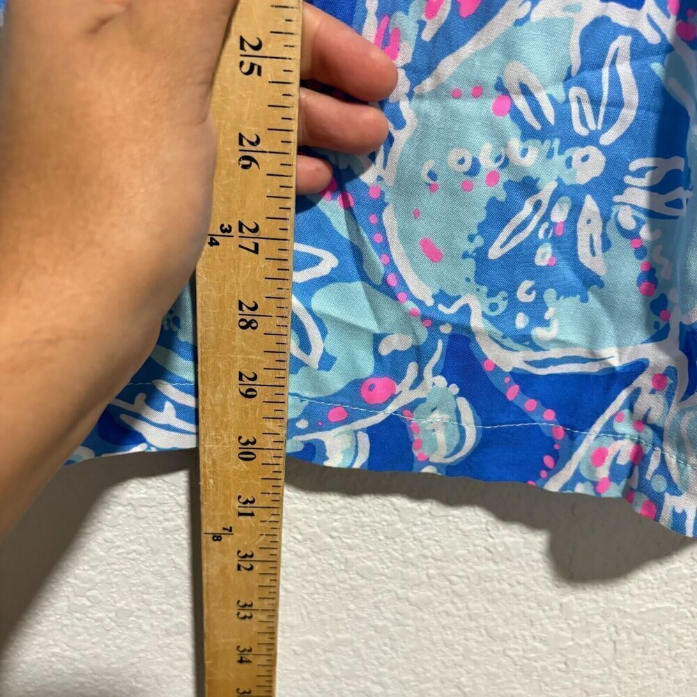 Lilly Pulitzer Tunic Blouse Top Blue L Long Sleeve V Neck 100% Rayon Floral - Picture 10 of 11
